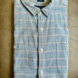 Men's Casual Button Down Shirt - Blue and Pink Plaid